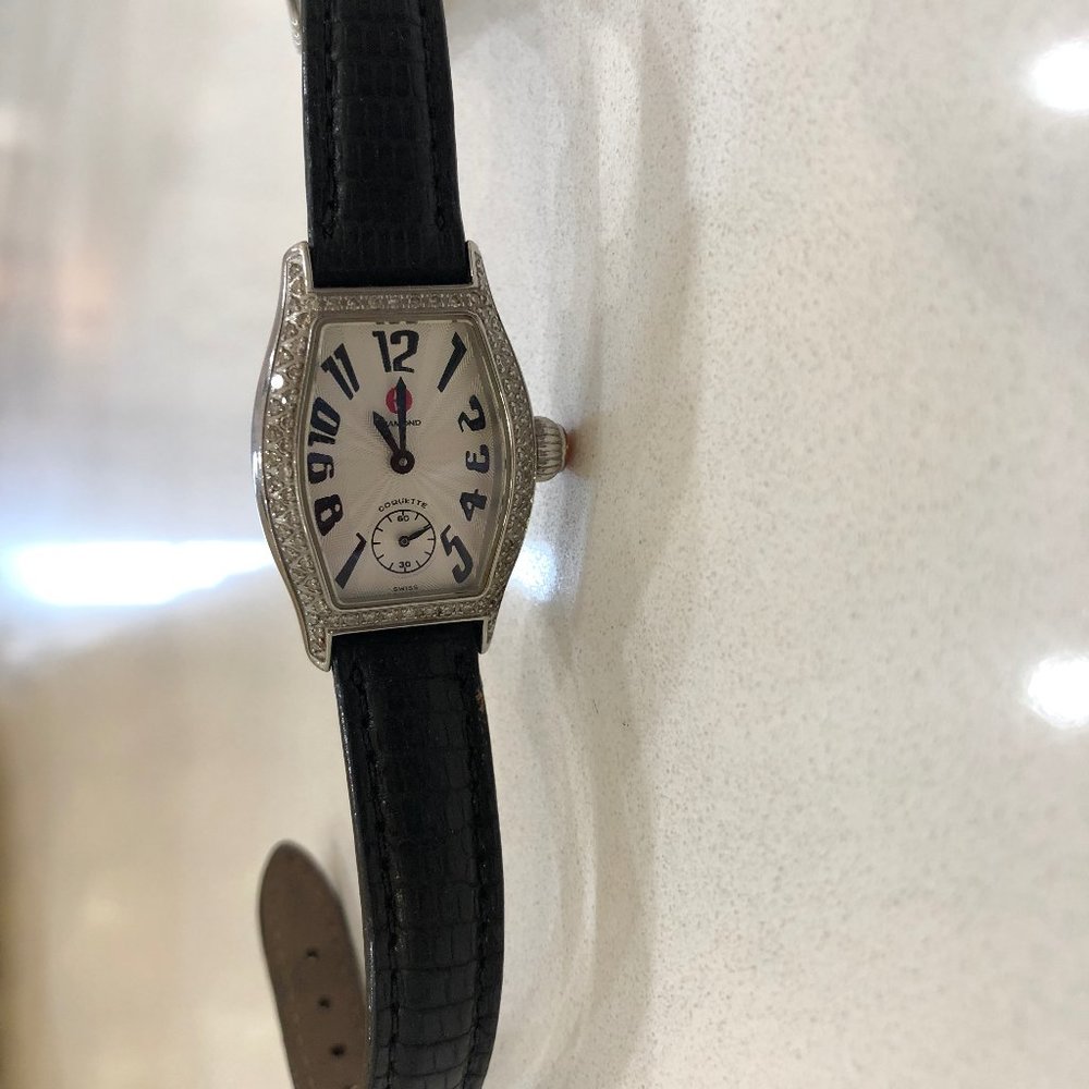 Small Dimond Faced Black Leather Watch